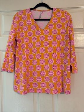Lulu-B Pink and Mustard V-Neck Tunic Top